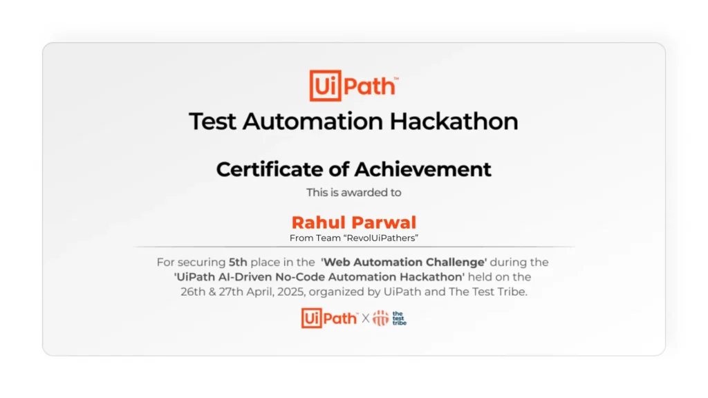 UI Path hackathon certificate
