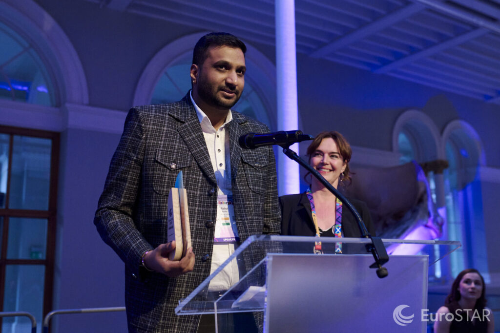 Rahul Parwal giving the award winning speech at EuroSTAR 2025