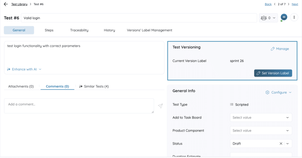 Test versioning in PractiTest
