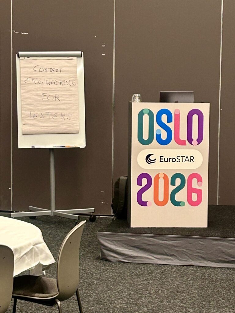 The empty tutorial room at Nova Spektrum before Context Engineering for Testers at EuroSTAR 2026