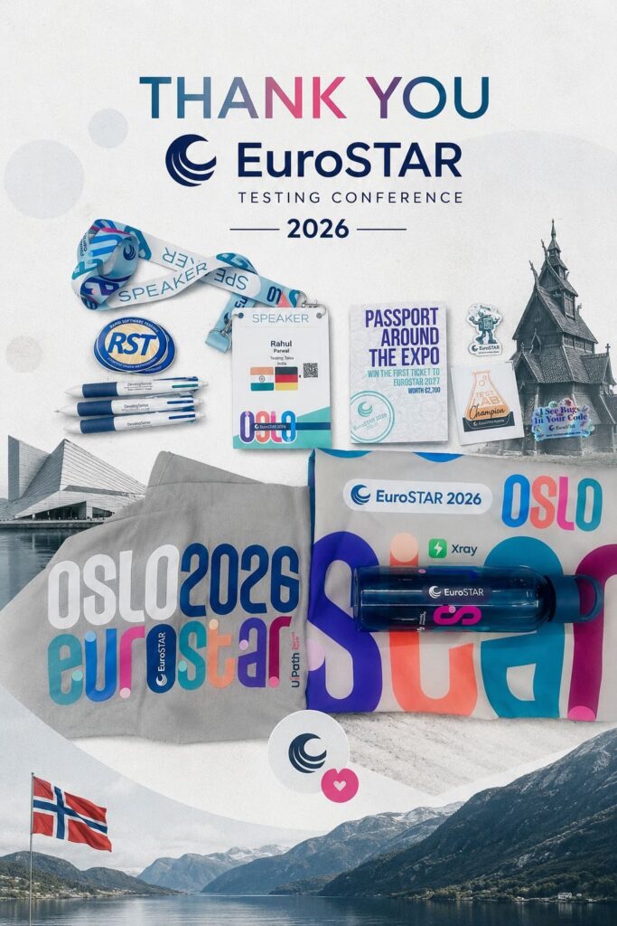 EuroSTAR 2026 conference swag from Oslo sponsors