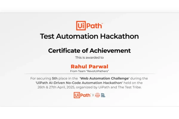 UI Path hackathon certificate