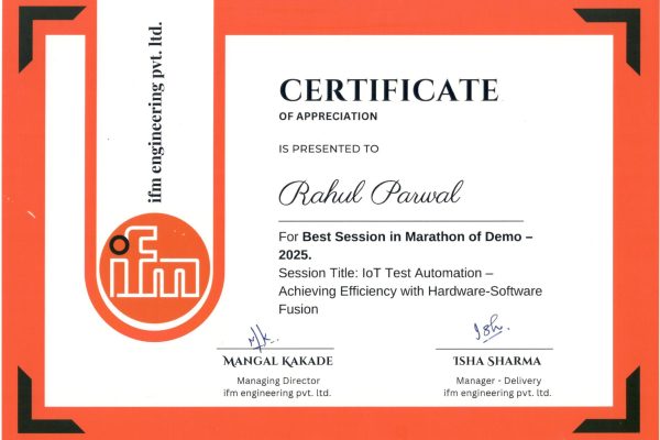 Best Session Award - ifm engineering (Testing Conference)